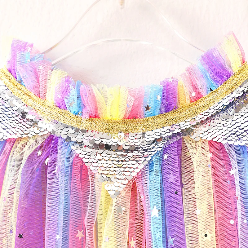 Girls Rainbow Sequin Princess Shawl Colorful Tulle Cape Cloak Child Fancy Dress Up Mantle Cosplay Halloween Costume Kids Clothes