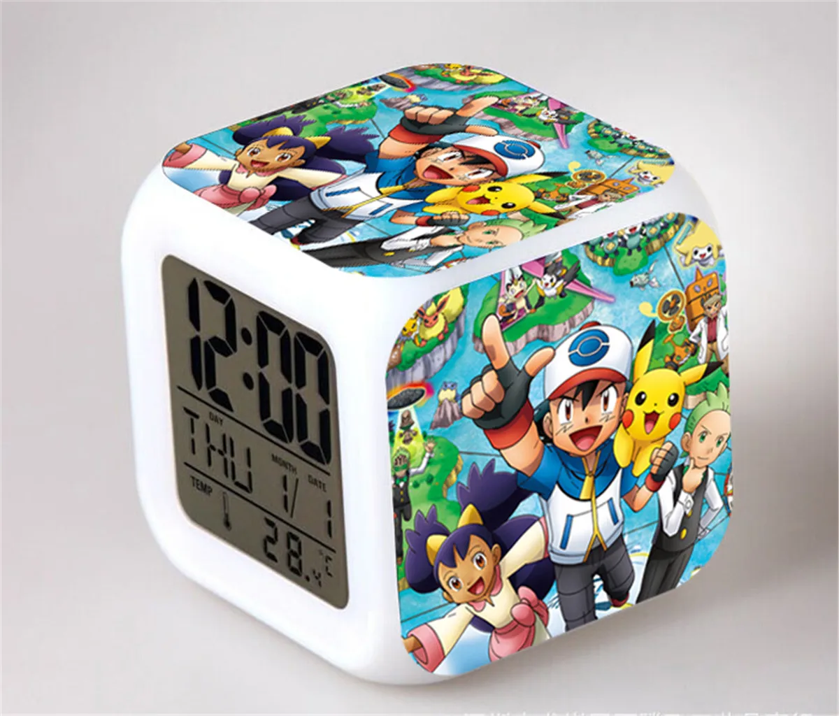 Reloj despertador de Pokémon de Anime Pikachu LED Kawaii, figura de monstruo de bolsillo, Squirtle LED brillante de noche, reloj de decoración de escritorio colorido, juguete para niños