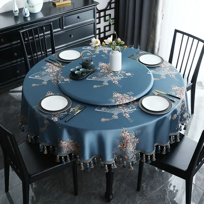 EIFLOY-Luxury Traditional Round Tablecloth, Dining Table Cover, Coffee, Soft Jacquard Fabric Table Cloth, with Tassels