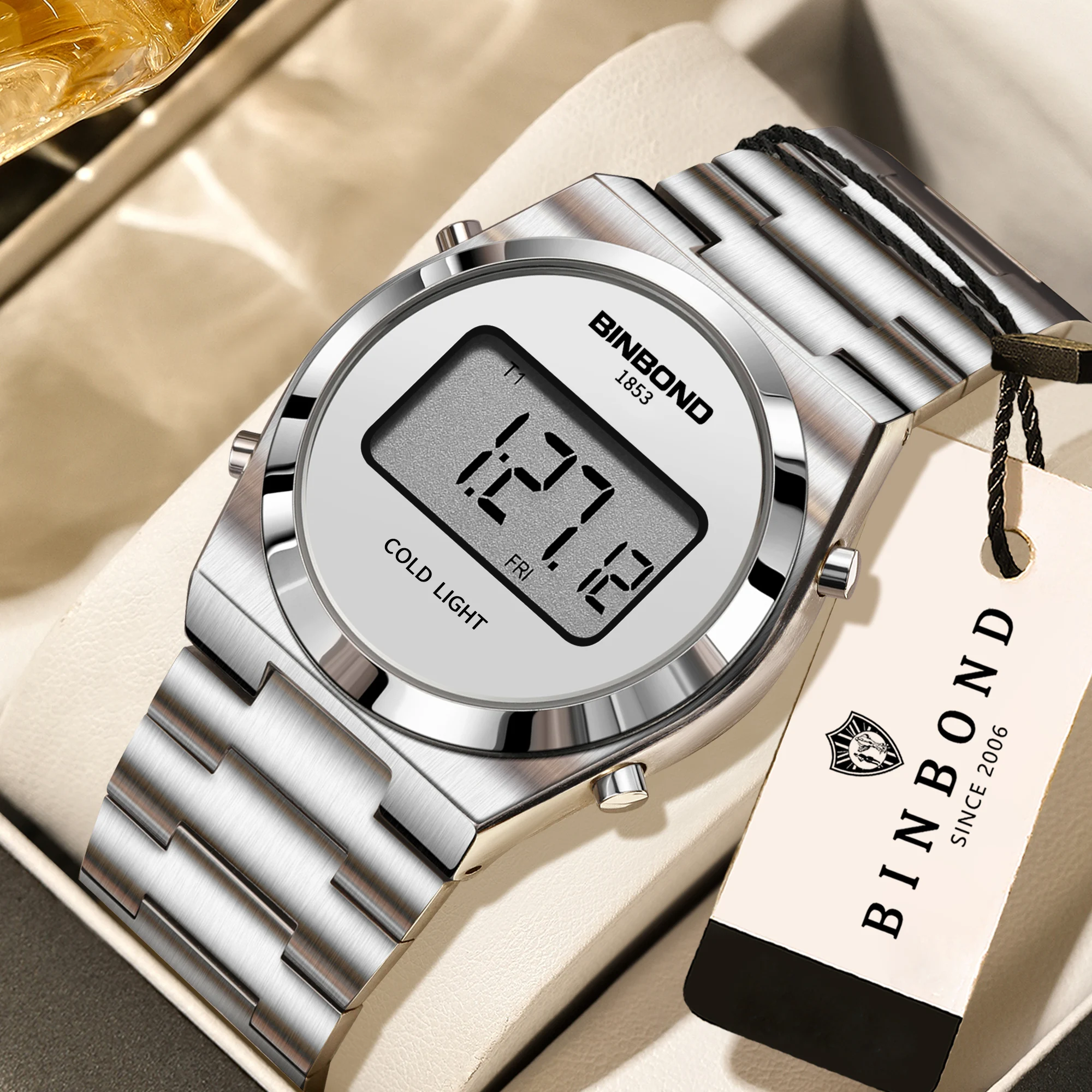 BINBOND Original Chronograph Wristwatches For Men LED High-definition Waterproof Reloj Hommes Digital Watch Big Numbers +Box