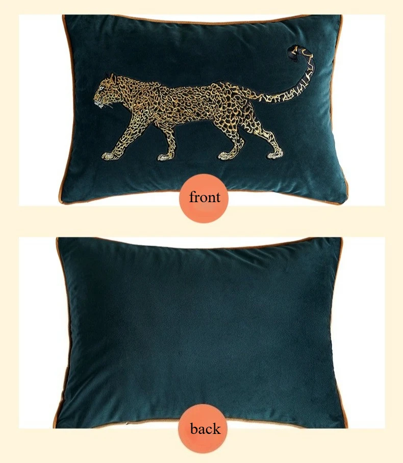 American Decorative Pillowcase Animal Parrot Leopard Embroidered Pillow Case Ornamental Pillows Blue Green Velvet Pillow Cover