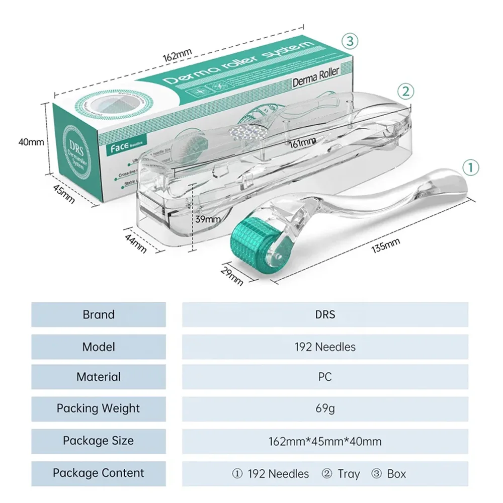 DRS 192 Derma Roller Medical Grade 192 Agulhas Titanium Microneedling Therapy Dermaroller para rosto Cuidados com a pele e crescimento do cabelo