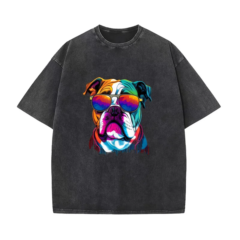 

Funny multicolor English Bulldog Face Cotton Luxury Brand Men's T-shirts O-neck Tshirt Oversized Art Graphic Clothing Printed