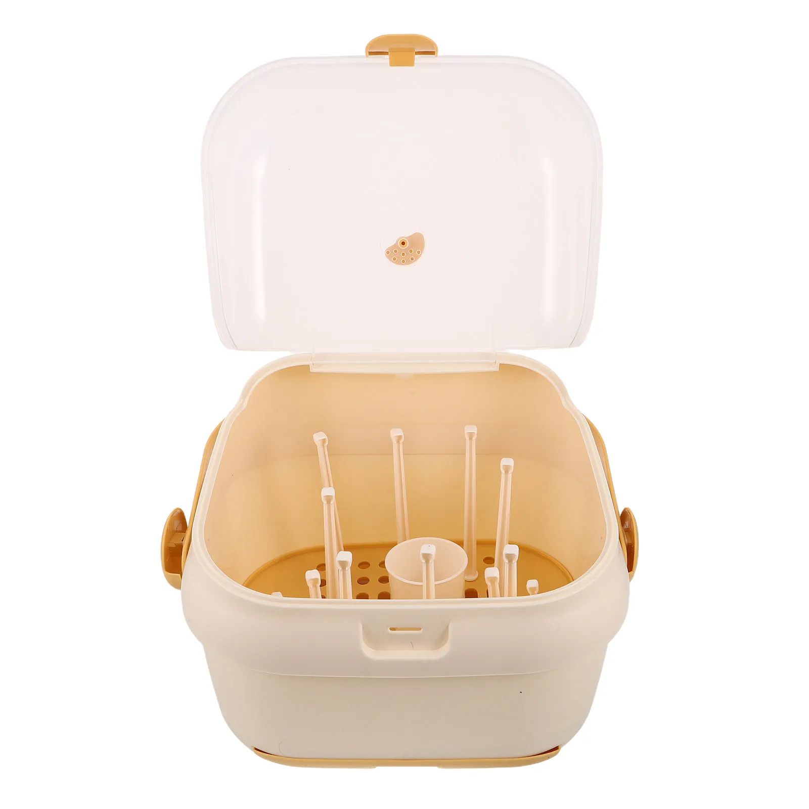 baby-bottle-storage-organizer-portable-dustproof-drying-rack-covered-nursing-bottle-rack-kitchen-countertop-dryer-yellow