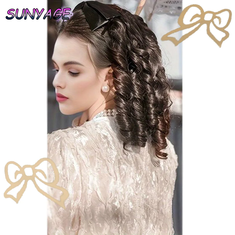 SUNYAGE Synthetic Retro Ponytail with Comb Europen Princess Curly Puff Ponytail Clip in Hair Tail Natural False Hair Extension