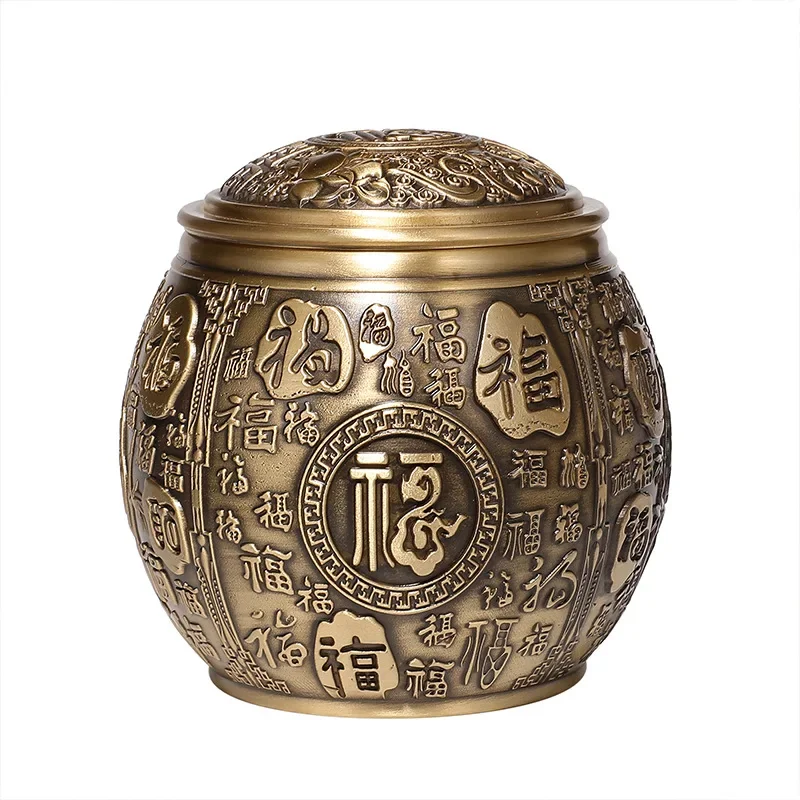 Pure Brass Tea Pot Rice Bucket with Lid Office Study Small Ornaments Decorations