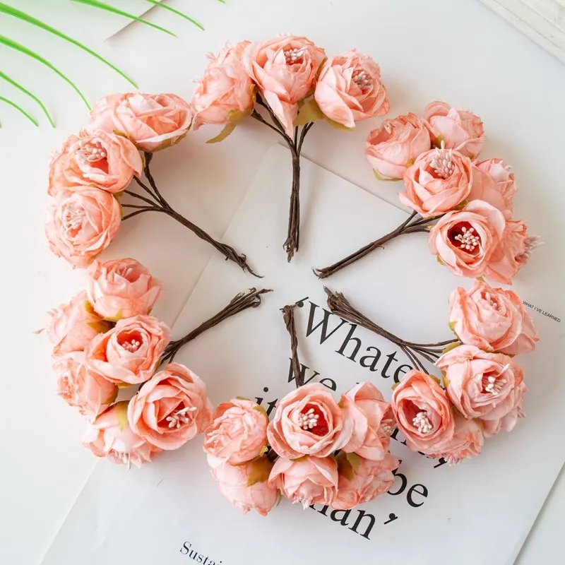 6 Stück Künstliche Blumen, Kunstseidenrosen mit Staubgefäßen für Weihnachtsgirlanden, Heimdekoration, Blumentöpfe, Hochzeitsbogen-Dekoration – Detail 13