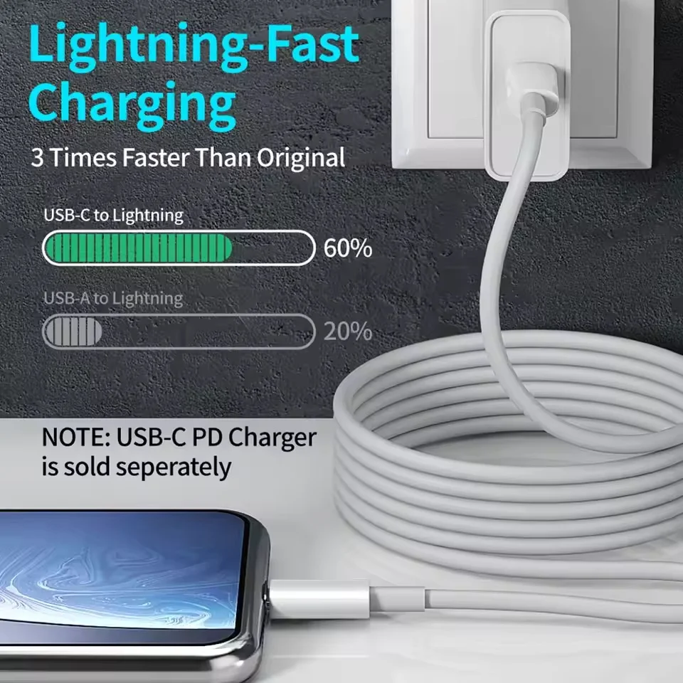 10 Stück PD 35W USB-Ladekabel für iPhone 14 8 7 6S Plus 13 12 Pro XS Max XR SE Schnellladekabel Datensynchronisationskabel 1m 1,5m 2m – Detail 5