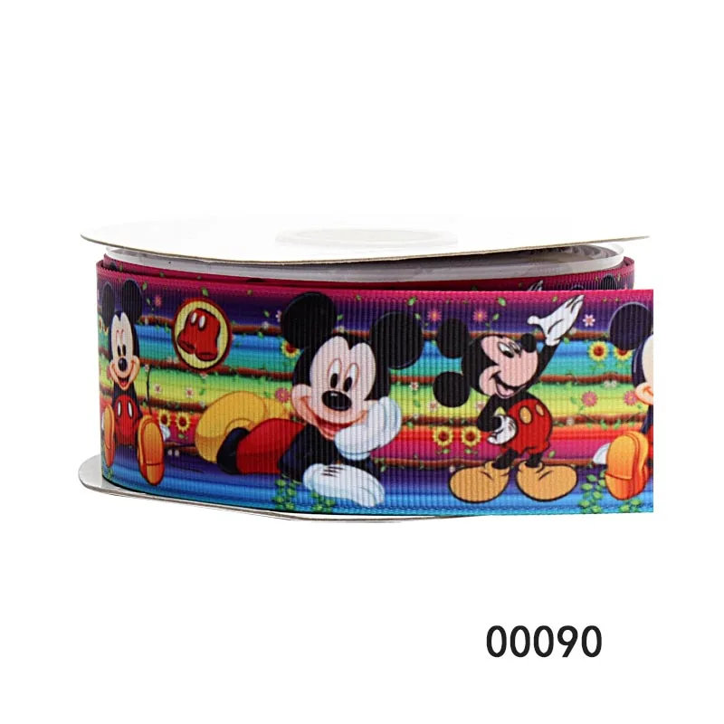 10yards Disney Mickey Mouse Cartoon Grograin Ribbon 25mm for Bows Printed DIY Craft Supplies Handmade Decoration Materials