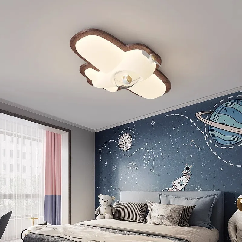 Luz de techo de espectro completo para habitación de niños, protección ocular, creativa, minimalista, avión de dibujos animados, luz de registro, crema de viento