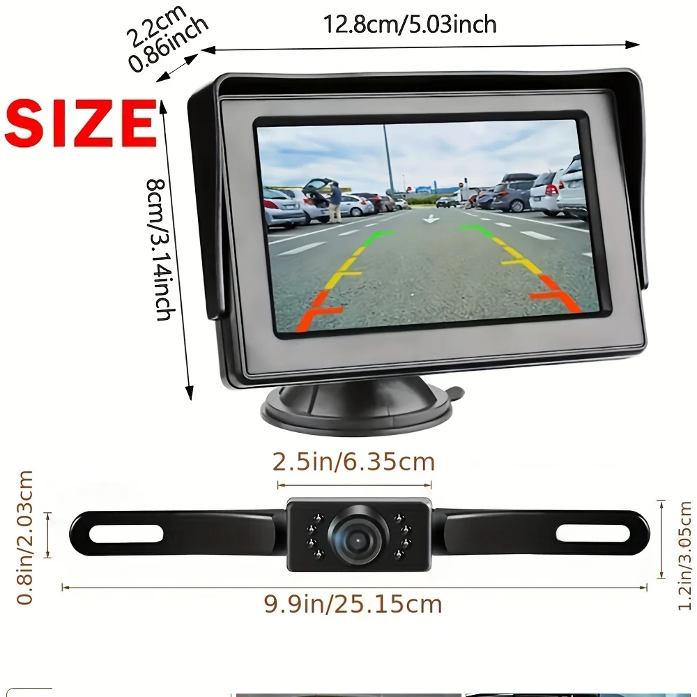 4.3inch Backup Camera Monitor HD Car Rearview Reverse Parking Kit License Plate Frame 7LED IR Camera For Pickup Van RV