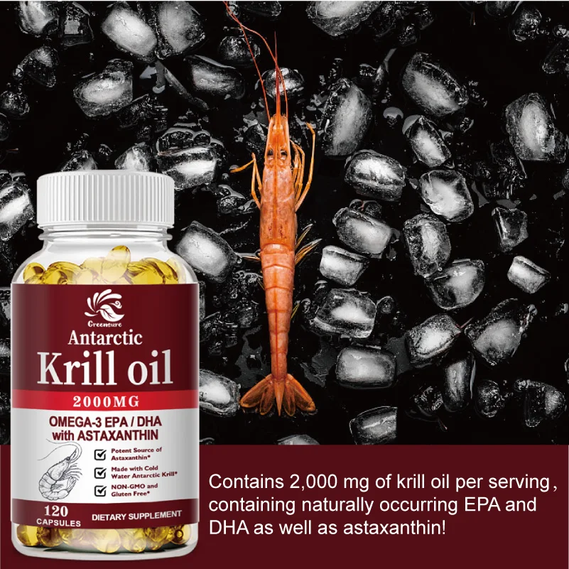 60/120 Capsules Organic Antarctic Krill Oil Capsule 2000 mg with Astaxanthin Sustainable Dietary Supplement Omega-3