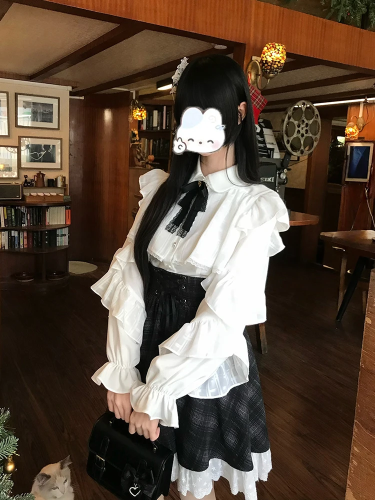 Ele Long Sve Lace Trim irt Set gonna scozzese a vita alta autunno inverno da donna Faionable Preppy Sle Abbigliamento casual