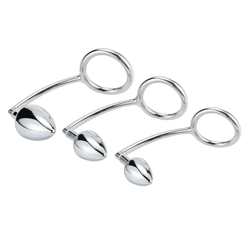 40/45/50mm Metal Anal Hook with Penis Ring for male Anal Plug Penis Chastity Lock Fetish Cock Ring Sex Toys for Men