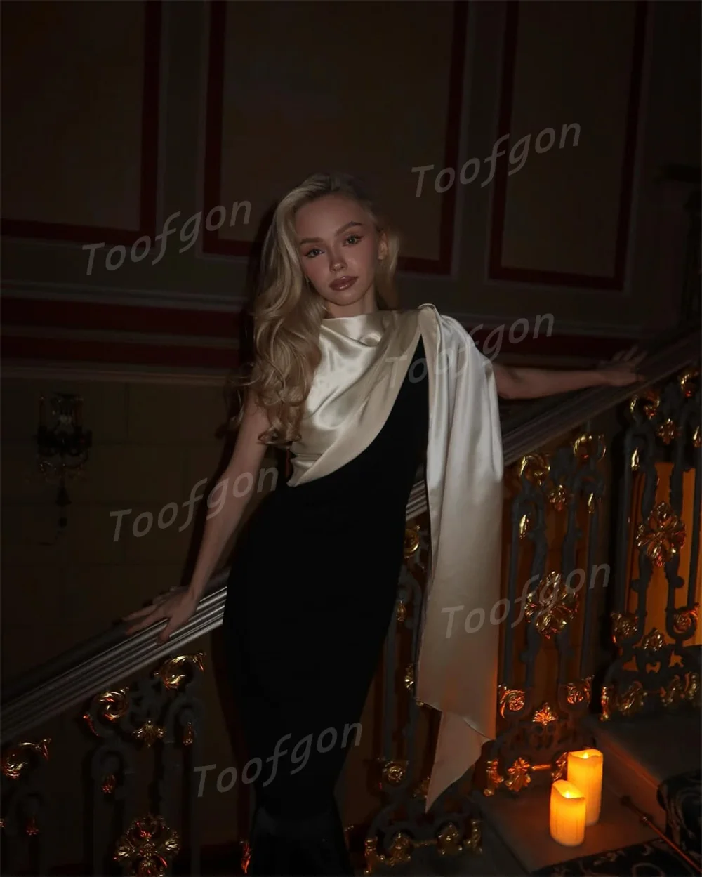 فساتين سهرة طويلة حورية البحر أنيقة برقبة دائرية من Toofgon مخصصة بألوان متباينة فستان حفلات نسائي سعودي مناسبة خاصة للحفلات