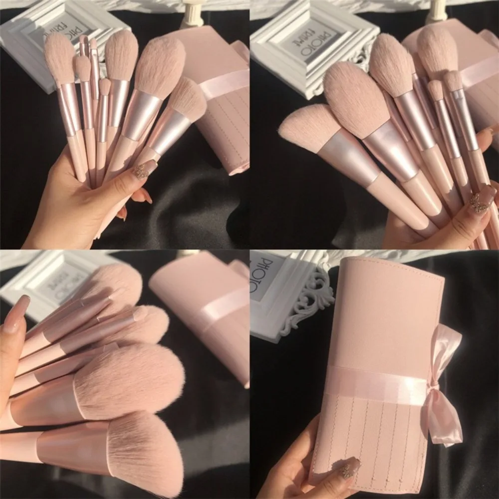 Juego de brochas de maquillaje de color rosa, 11 Uds. Con bolsa de almacenamiento, brocha de cerdas suaves, brocha profesional para base, mango de madera de alto rebote