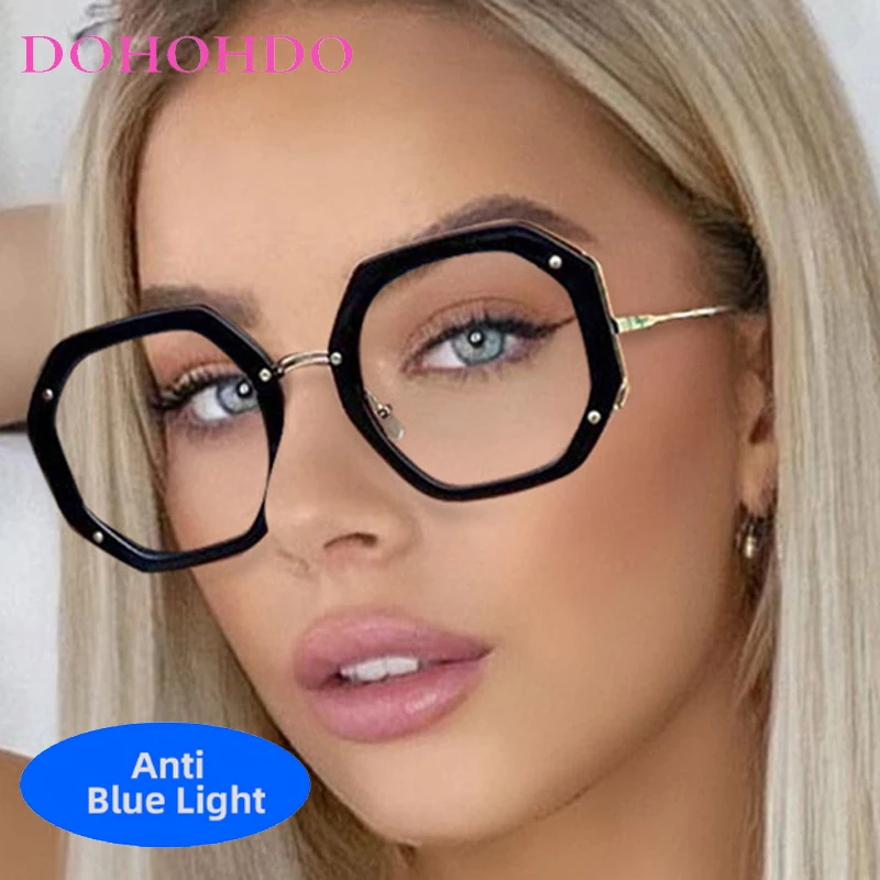 

Punk Fashion Oversized Polygon Metal Leg Women Men Glasses Designer Brand Anti-Blue Light Computer Office Work Optical Spectacle