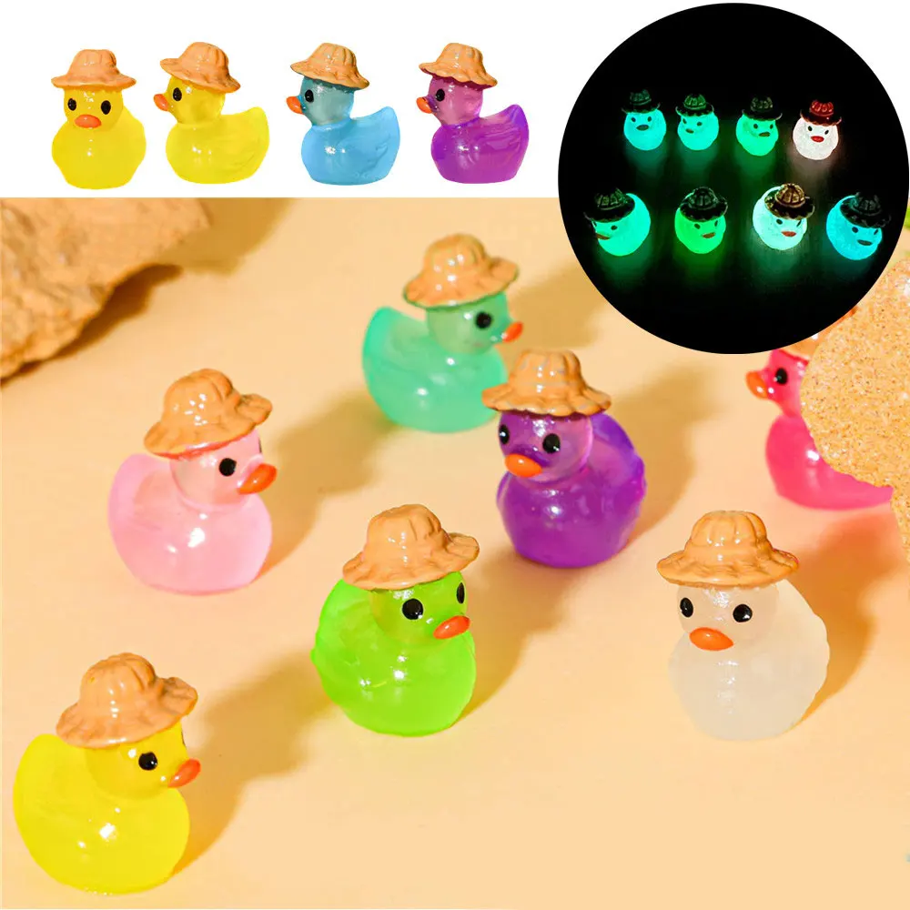 

5/10PCS Luminous Mini Ducks DIY Home Decor Miniatures Duck with Hat Fairy Garden Accessories