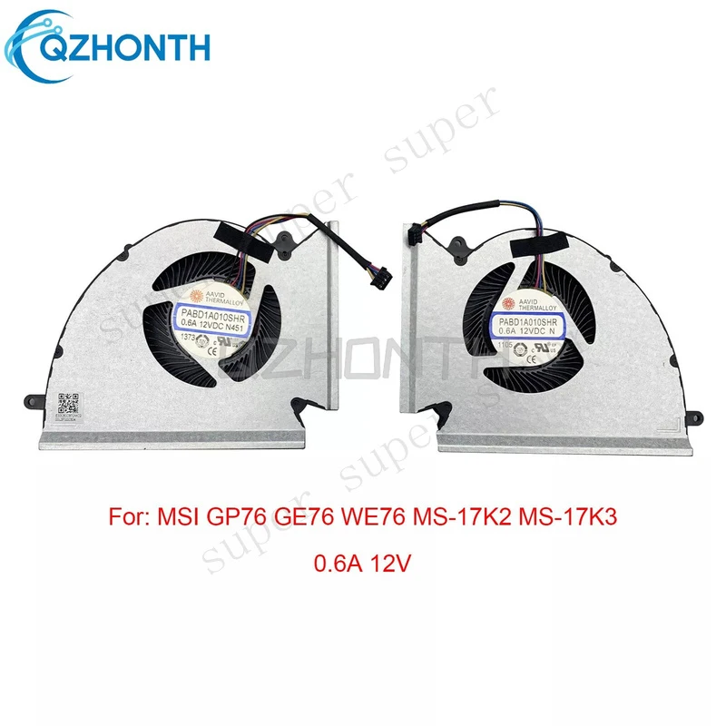 S+   New CPU+GPU Cooling Fan For MSI GP76 GE76 WE76 MS-17K2 MS-17K3 PABD1A010SHR N452