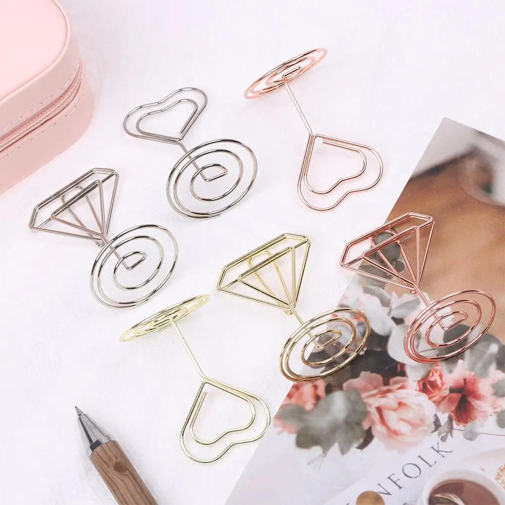 Mini Rose Gold Desktop Decoration Wedding Supplies Paper Clamp Table Numbers Holder Clamps Stand Place Card Photos Clips