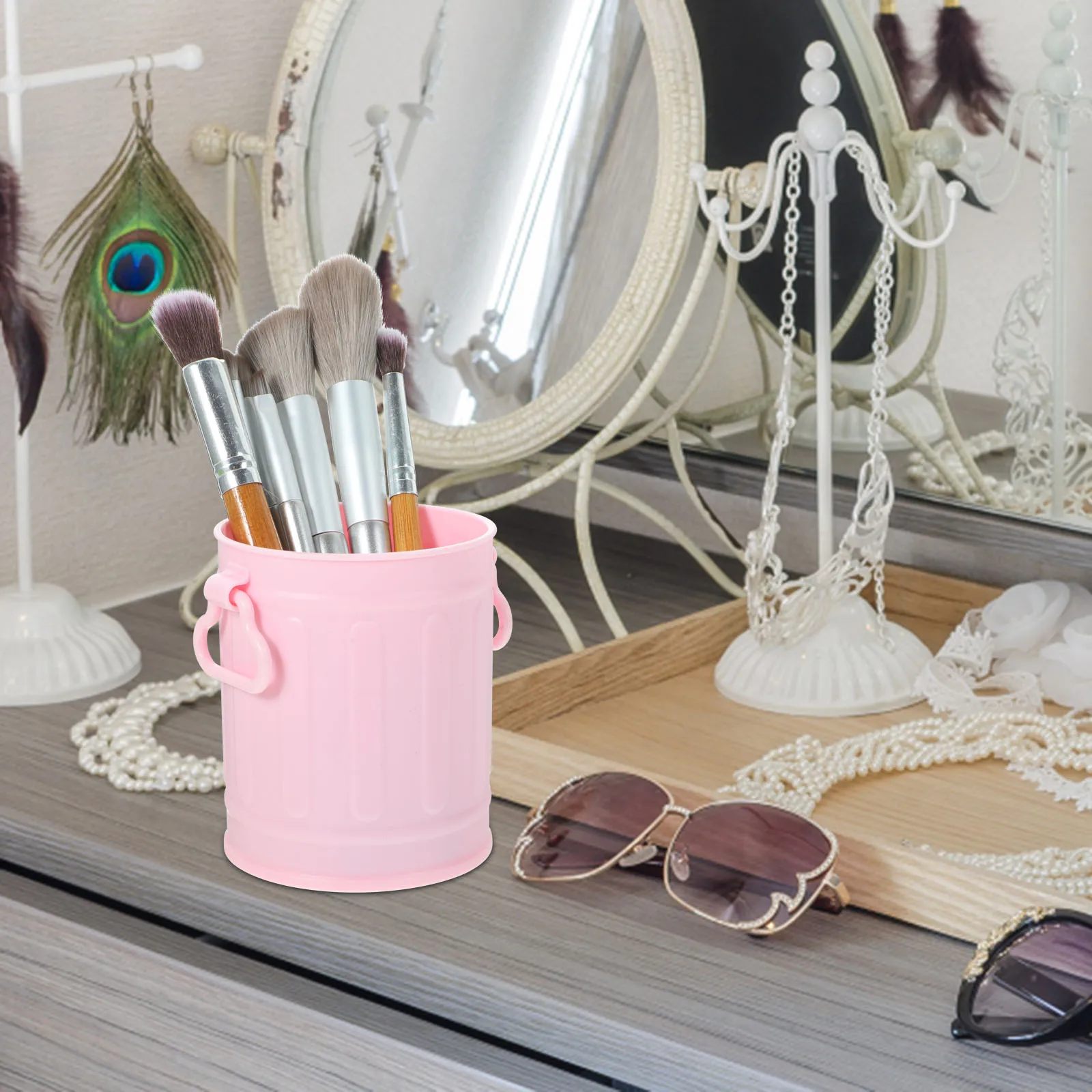 

3 Pcs Double-sided Lifting Pen Holder Pencil Brush Holders Desk Accessories White Green Pink Large Capacity Organizer Stylish