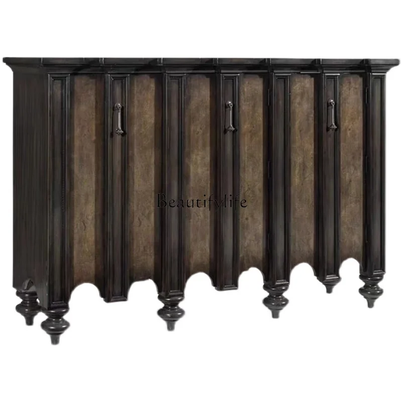 

American-Style Display Hallway Curio Cabinet Solid Wood Retro Storage Organizer Mid-Ancient Sideboard Cabinet