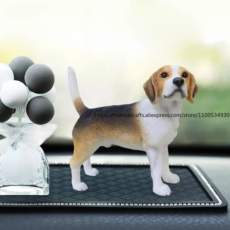 Beagle Dog Statue Realistic Resin Decor Lifelike Hunting Dog Figurine for Dashboard Home Display Collectible Pet Memorial Gift