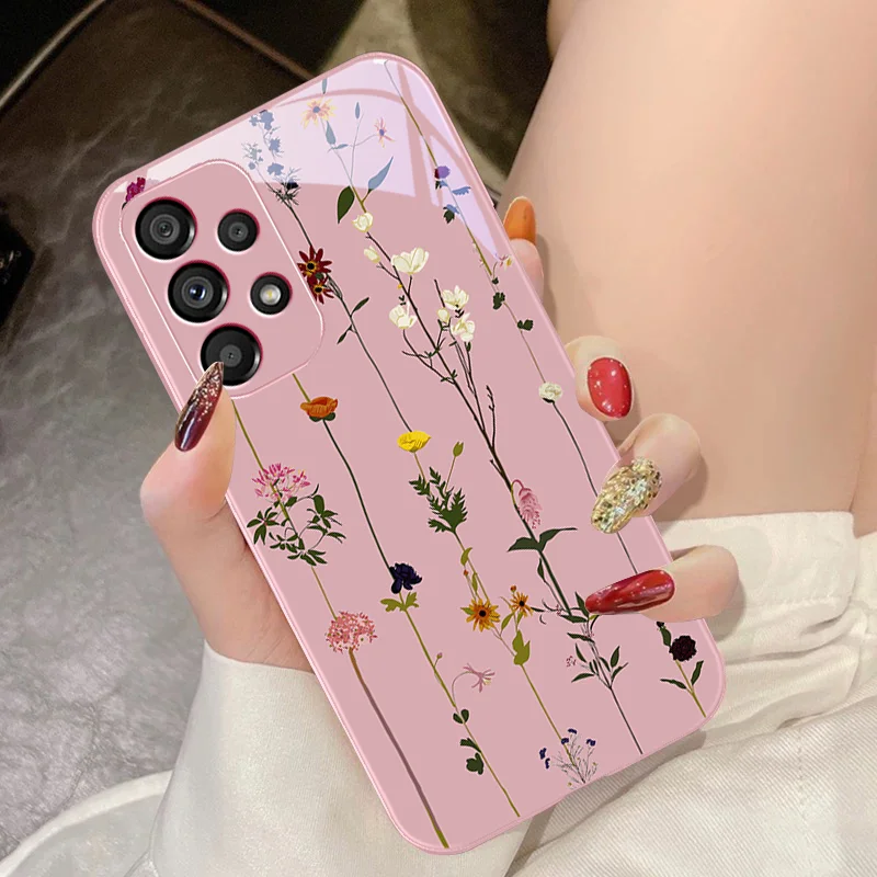 Tempered Glass Phone Case for Samsung Galaxy S10 4G S20 11E 30 S21 21Fe 22 Pro S23 Ultra 5G S8 S9 Vine small flower rose purple