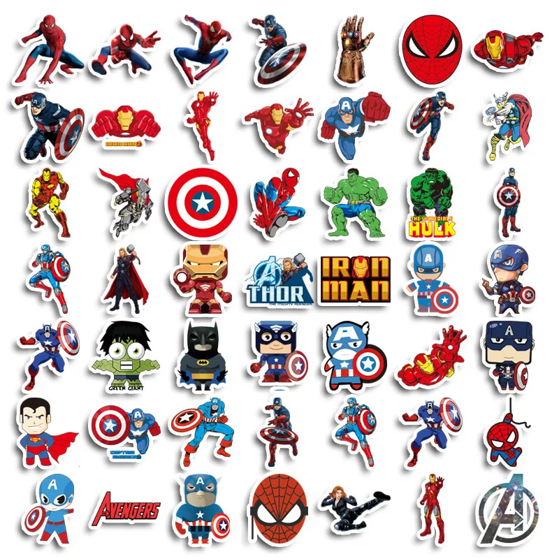 50PCS Marvel Avengers Cartoon Graffiti Stickers Personalised Motorbike Luggage Decorative Stickers Children's Toys