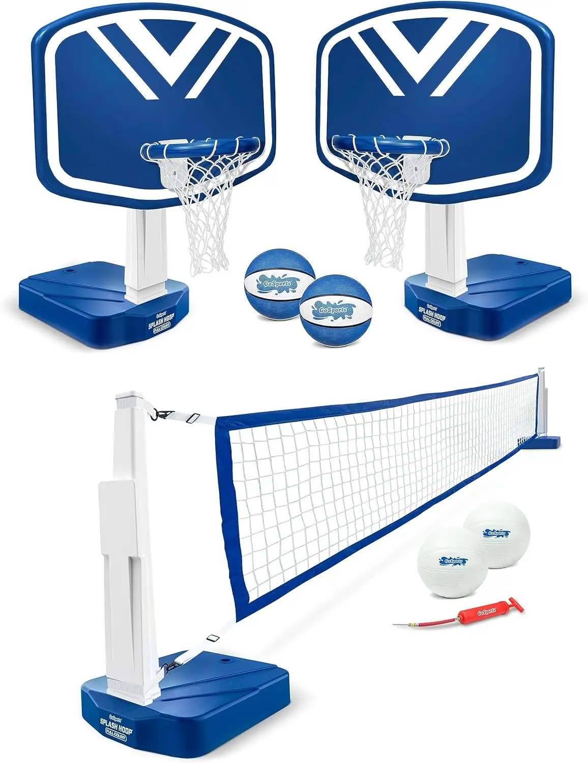 Pool Basketball and Volleyball Set, 2-in-1 Full Court Game for Swimming Pool