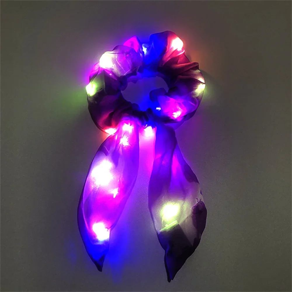 Led Luminous Bands Light Up Hair Bows Scrunchies Girls Headwear Hair Rope Hair Accessories Glow In The Dark Party Supplies