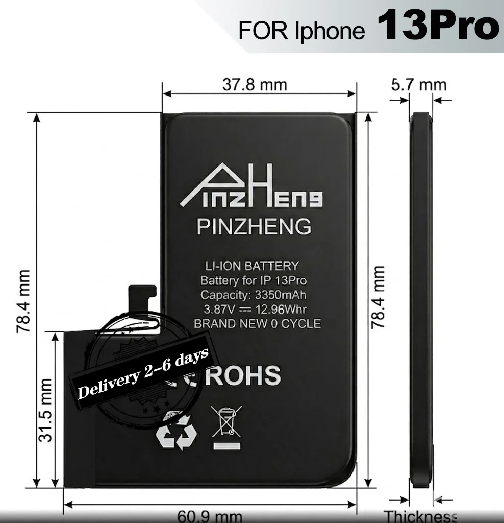 PINZHENG Hochleistungs-Ersatzakku für iPhone 13 Pro – Standardabmessungen mit werkseitig abgestimmten Spezifikationen
