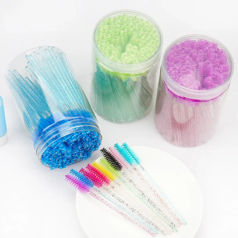 100 pçs barril de cristal lidar com escova de cílios rímel varinha extensão dos olhos sobrancelha pincéis de maquiagem descartáveis ferramentas cosméticas cílios