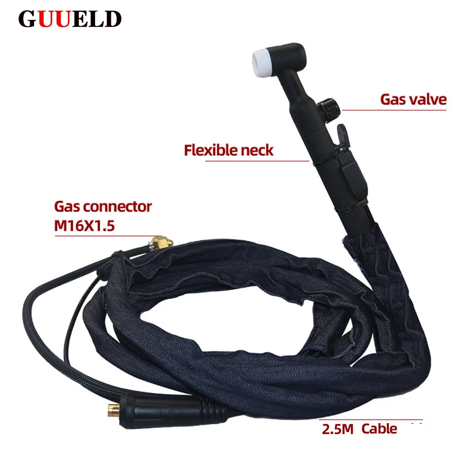 Welding Tools Parts 2.5M  WP17FV Air Cooled Argon Flexible TIG Welding Gun Torch With Large Nut Connector