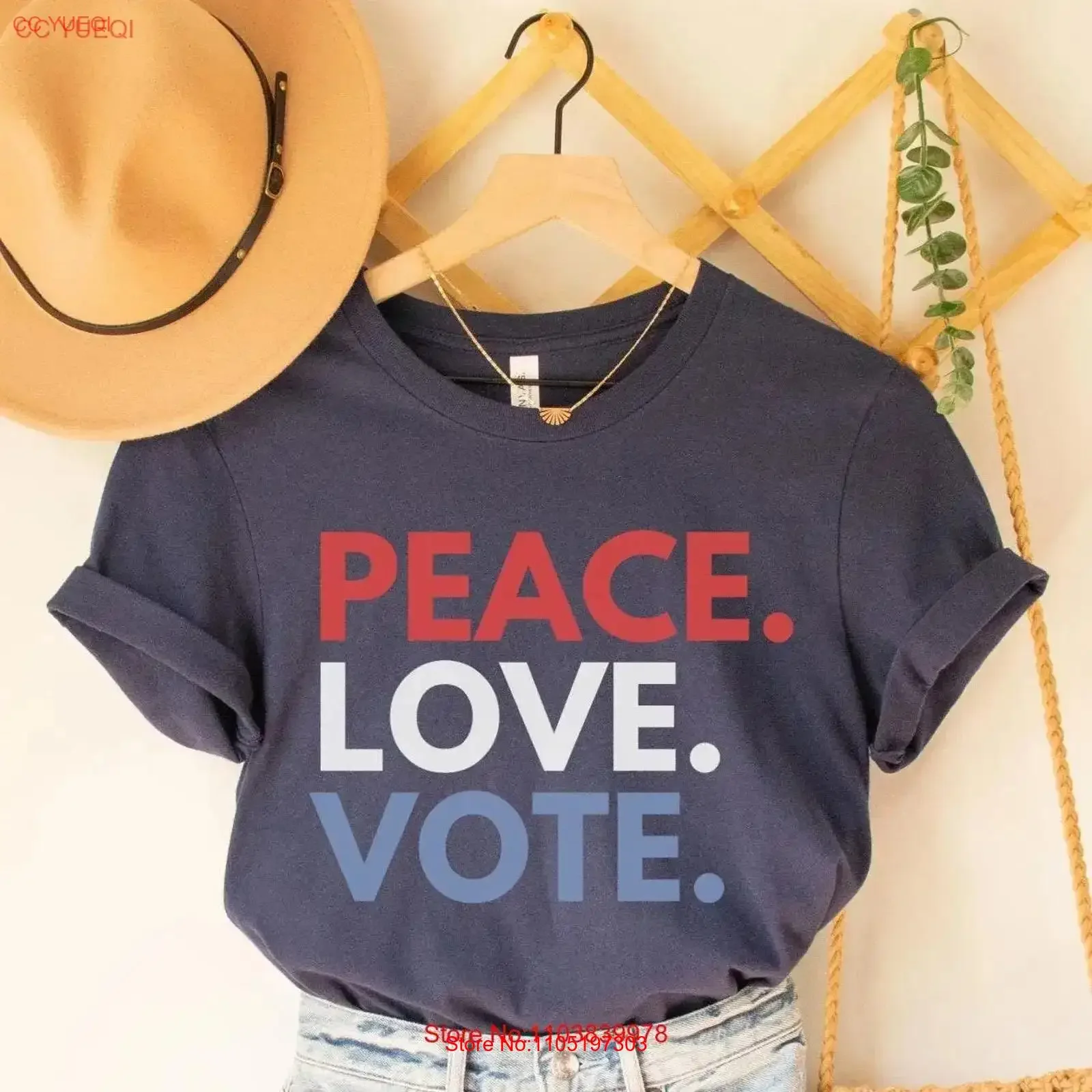 

Футболка «Мир, Любовь, Голосование»: Винтажный дизайн, эффект потертости. Для избирателей, любителей политики, демократов.