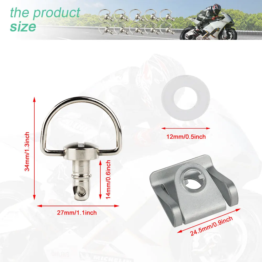 Moto Quick Release, 1/4 D-ring Turn Race Fairing Fastener, Universal para Honda, Yamaha, Suzuki, Kawasaki, Ducati, Aprilia, 14mm