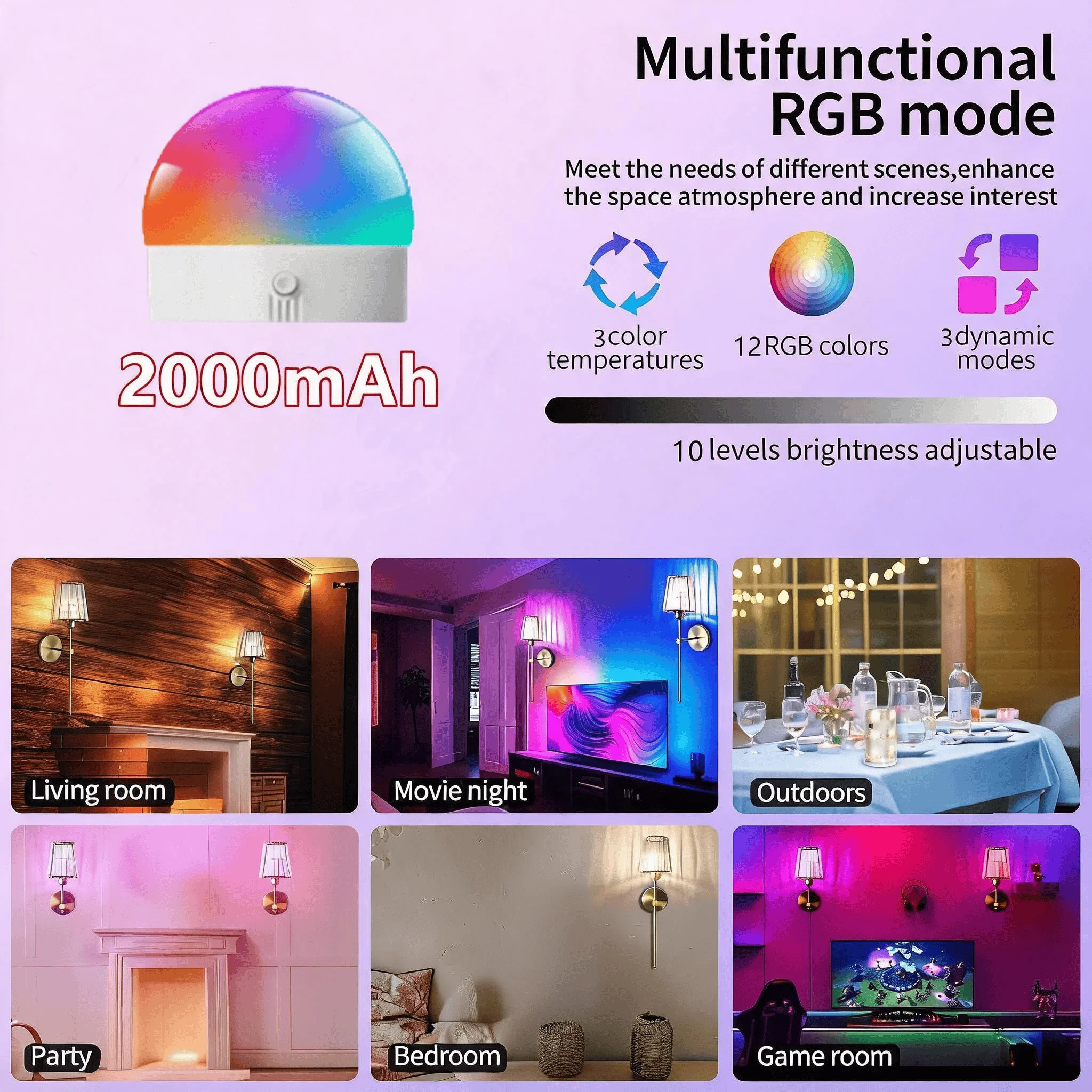 Battery-Powered Crystal Wall Light, Chrome-Plated Rechargeable Wireless Wall Light with Remote Dimmable 15 Color Modes, Led Wall Light Suitable for Bedroom, Living Room, Hallway, Bulb Included