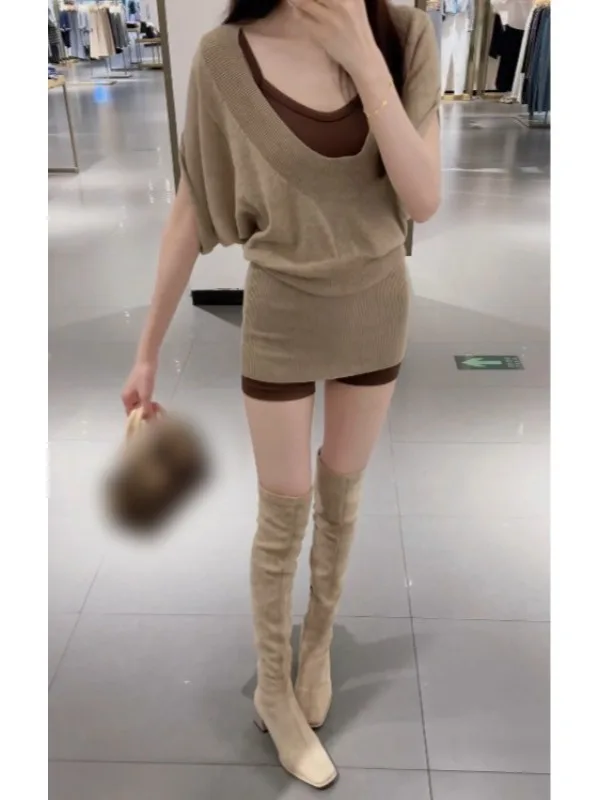 Ele Set due pezzi Ootd Outfit Taglia piccola Cover up Top e pantaloni Completo Autunno Abbigliamento da lavoro Cotone Moisture-ng Mid-Sve