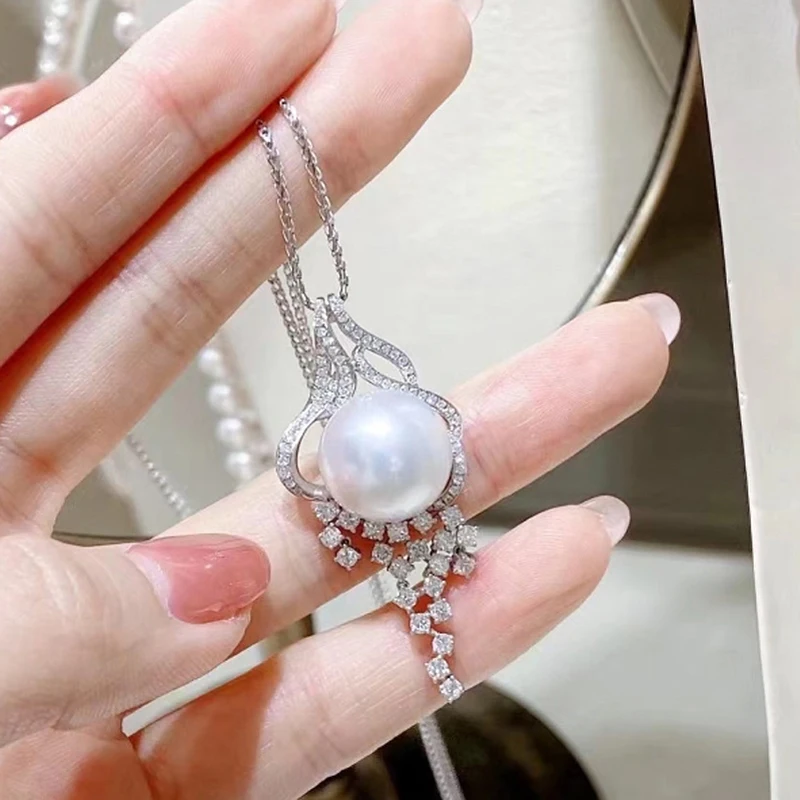 

MeiBaPJ 11-12mm Big Natural White Semiround Pearl Fashion Trendy Pendant Necklace 925 Silver Fine Wedding Jewelry for Women