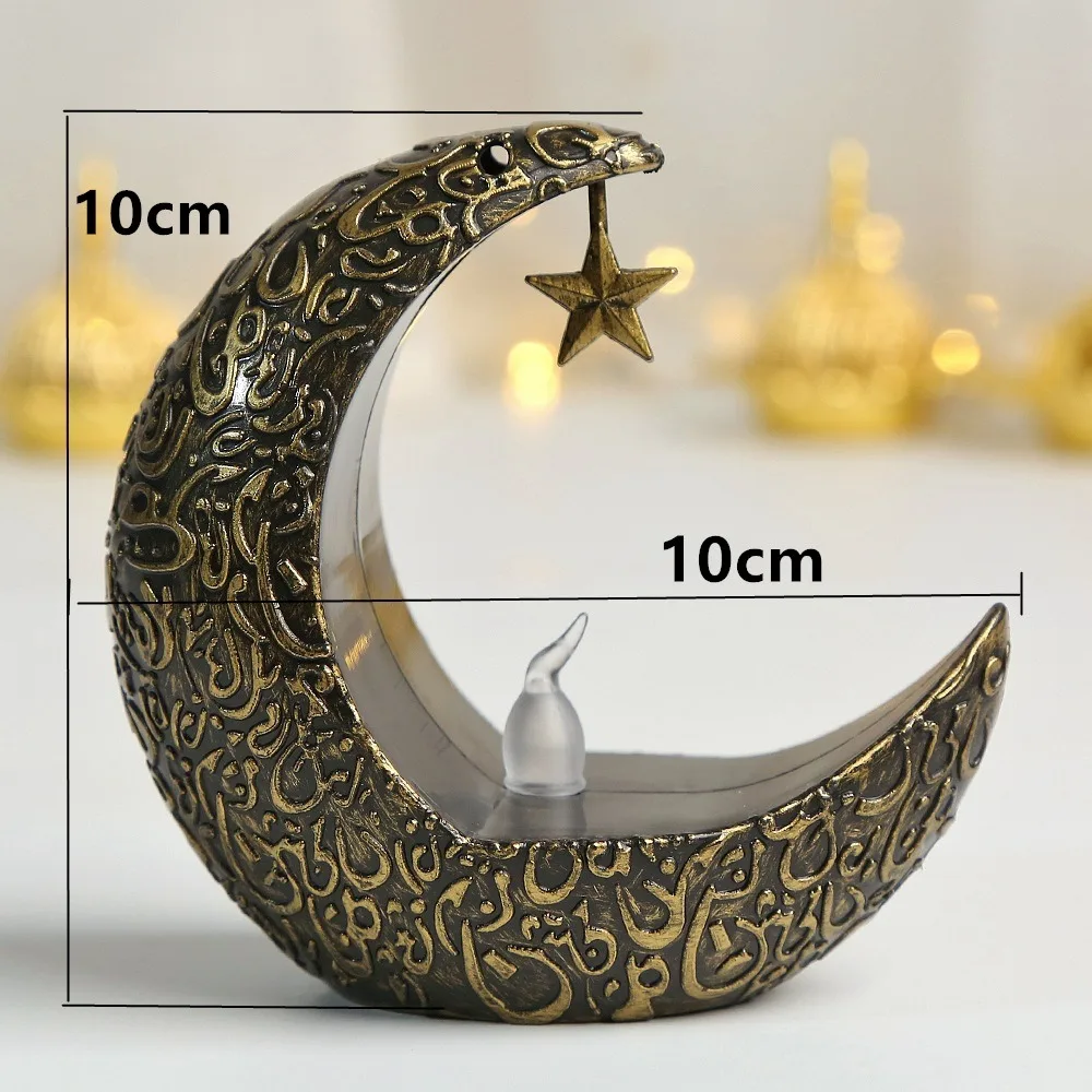 Lampe LED rétro en forme de croissant, sans flamme, pour le Ramadan, décoration Eid Mubarak, bougie électronique islamique