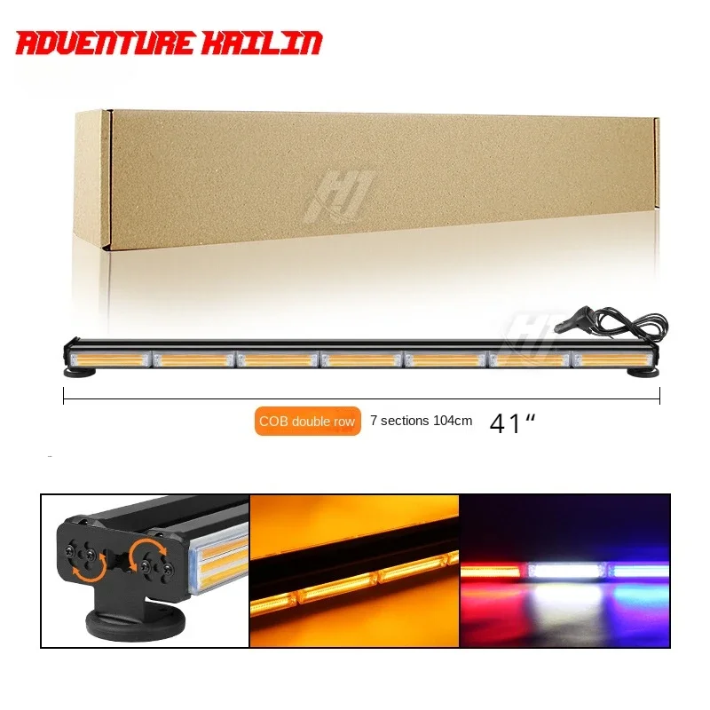 41-Inch Cob Double Row Bumper Light Car Universal Strobe Light Led Grille Light Warning Light Magnetic Rescue Work Signal Light