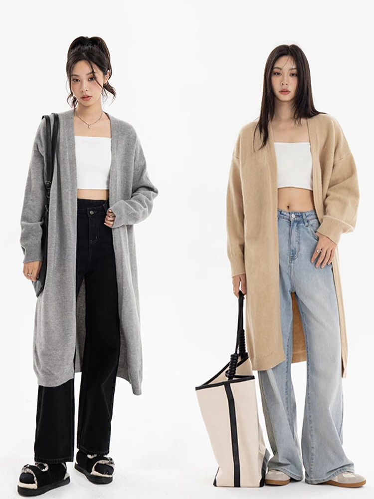 2024 Spring Knitted Long Cardigan For Women Sweater Coat Female Fashion Autumn Outerwear Solid Lady Casual Clothes C-256