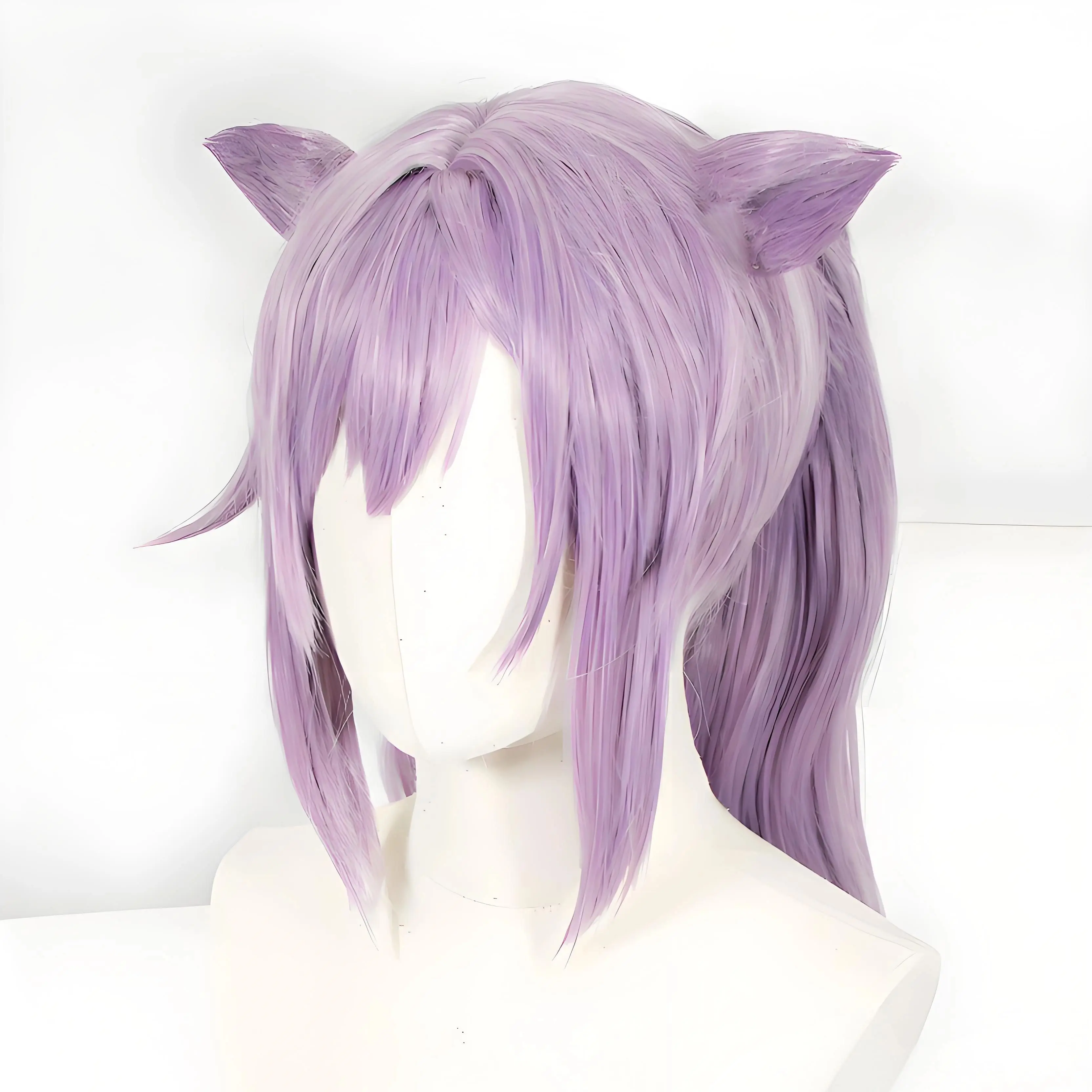 Lavender Purple Ponytail Cosplay Wig with Detachable Cat Ears Heat Resistant Synthetic Fiber for Anime Themed Party Role Play 3