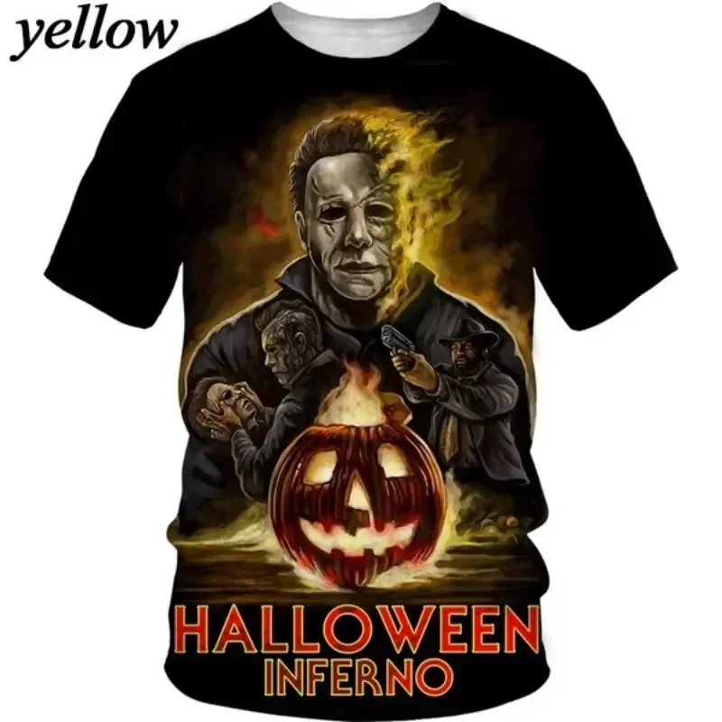 3D-gedrucktes T-Shirt für Damen und Herren, schnelltrocknend, atmungsaktiv, mit Horrorfilm-Motiv, lässig, Halloween, Michael Myers, Harajuku, Cosplay, Hip Hop – Detail 4
