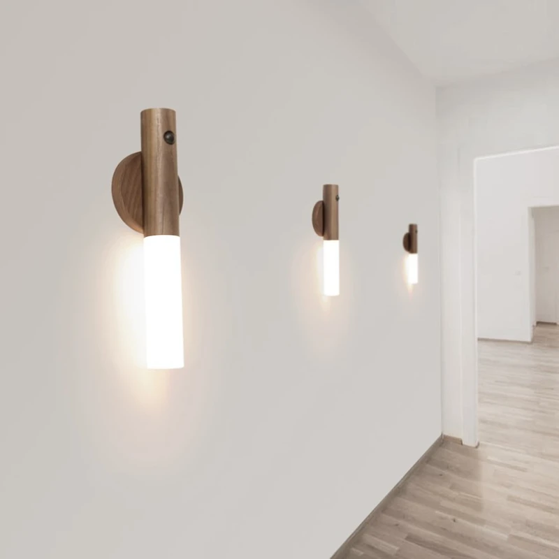 LED Wood Wireless USB Night Light lampada da parete magnetica armadio da cucina armadio luce casa camera da letto tavolo Move lampada illuminazione da comodino