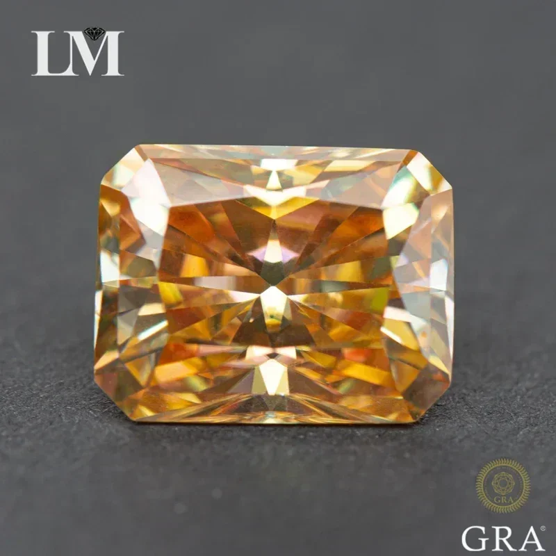 

NEW Moissanite Stone Radiant Cut Champagne Color Lab Grown Gemstone DIY Ring Necklace Earrings Materials with GRA Certificate