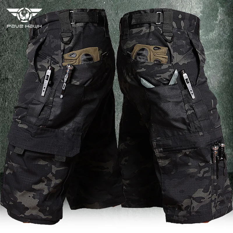 Outdoors Summer Shorts Men\'s Camo Wear-resistant Training Five-point Pants Multi-pocket Waterproof Working Shorts Cargo Joggers