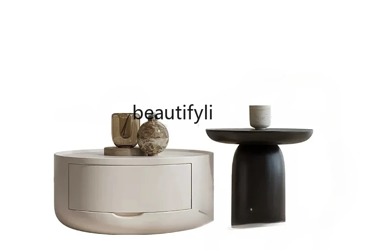 

Italian round Coffee Table Modern Light Luxury Home Small Apartment Creative Art High Sense Coffee Table Side Table Combination