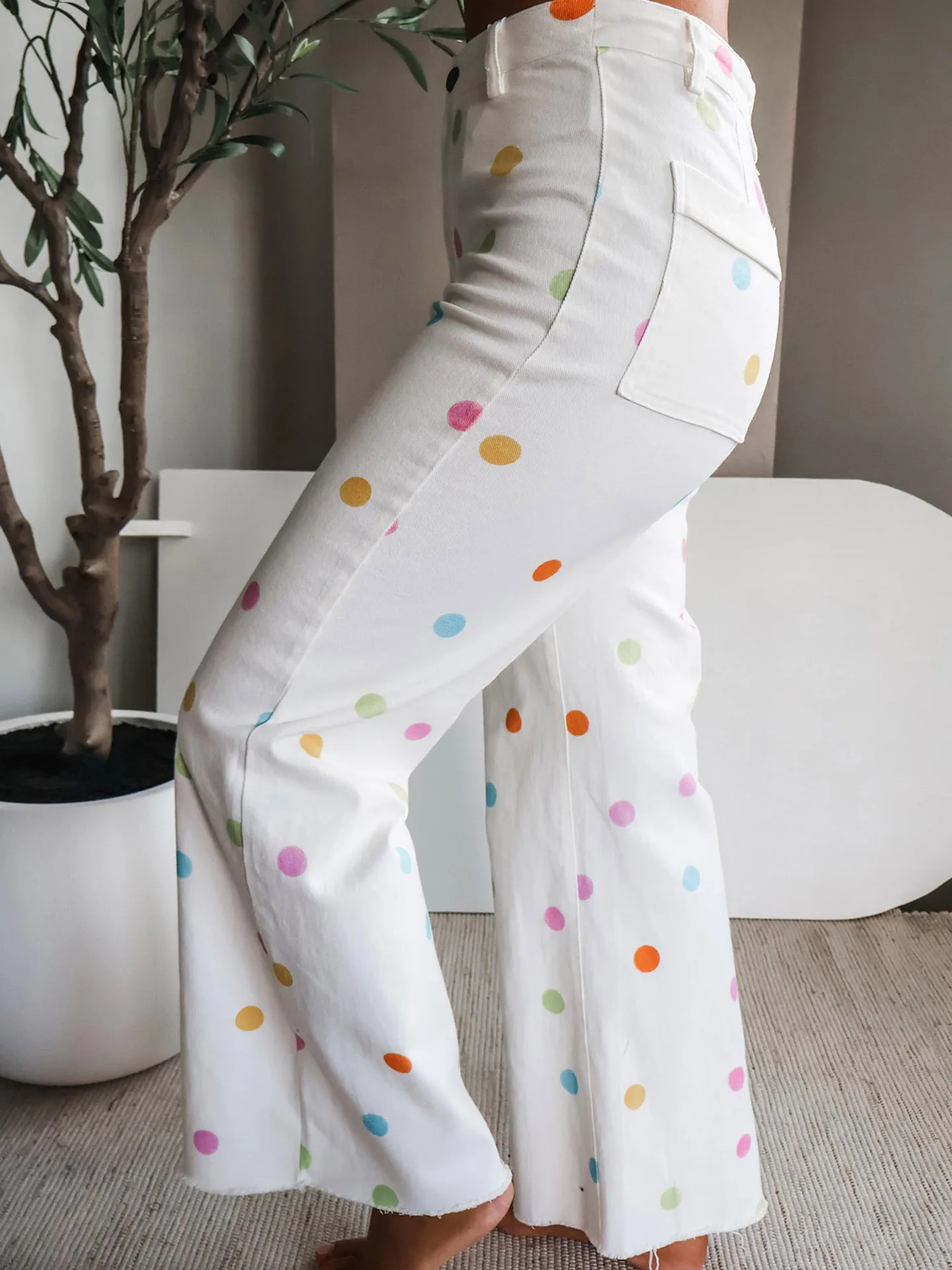 DearLover High Waist Polka Dot Straight Leg Jeans Women's Casual Frayed Design Cotton Blend Comfortable Breathable Jeans