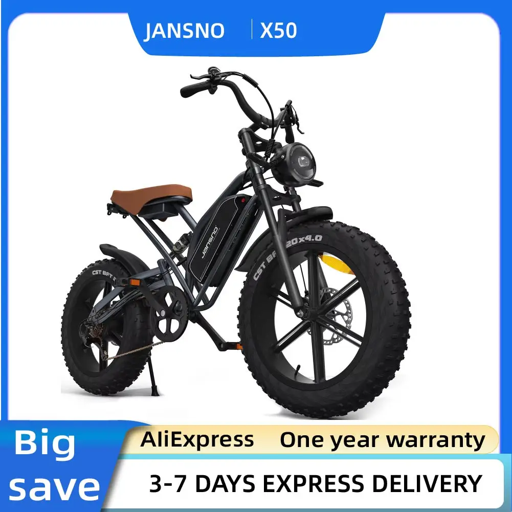 Vélo électrique JANSNO X50, moteur 750W, tout-terrain, pneus larges pour adultes, 20*4.0